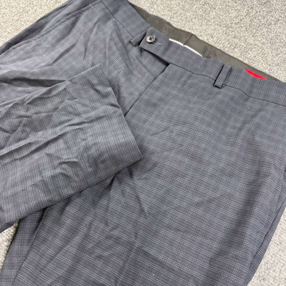 John Varvatos Petro Dress Pants 34 Gray Plaid Viscose Lycra Blend Mens